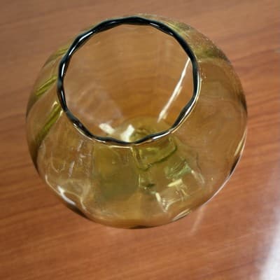 Vintage MCM 7” Empoli Amber Optic Panel Footed Snifter Compote Flower Display - Thumbnail 9