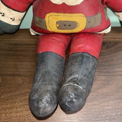 Vintage Hand Painted Fabric Folk Art Santa Claus Sitting Figure Doll 12" - Thumbnail 3