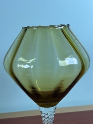 Vintage MCM 7” Empoli Amber Optic Panel Footed Snifter Compote Flower Display - Thumbnail 4