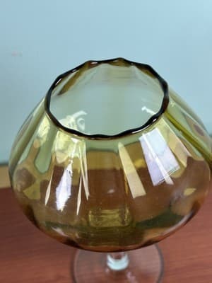 Vintage MCM 7” Empoli Amber Optic Panel Footed Snifter Compote Flower Display - Thumbnail 2