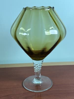Vintage MCM 7” Empoli Amber Optic Panel Footed Snifter Compote Flower Display