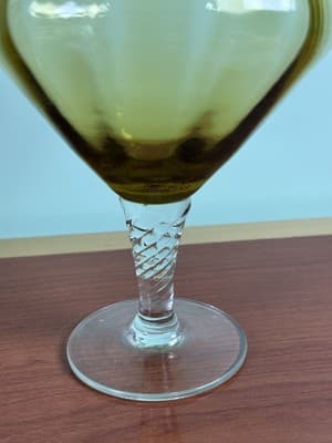 Vintage MCM 7” Empoli Amber Optic Panel Footed Snifter Compote Flower Display - Thumbnail 3
