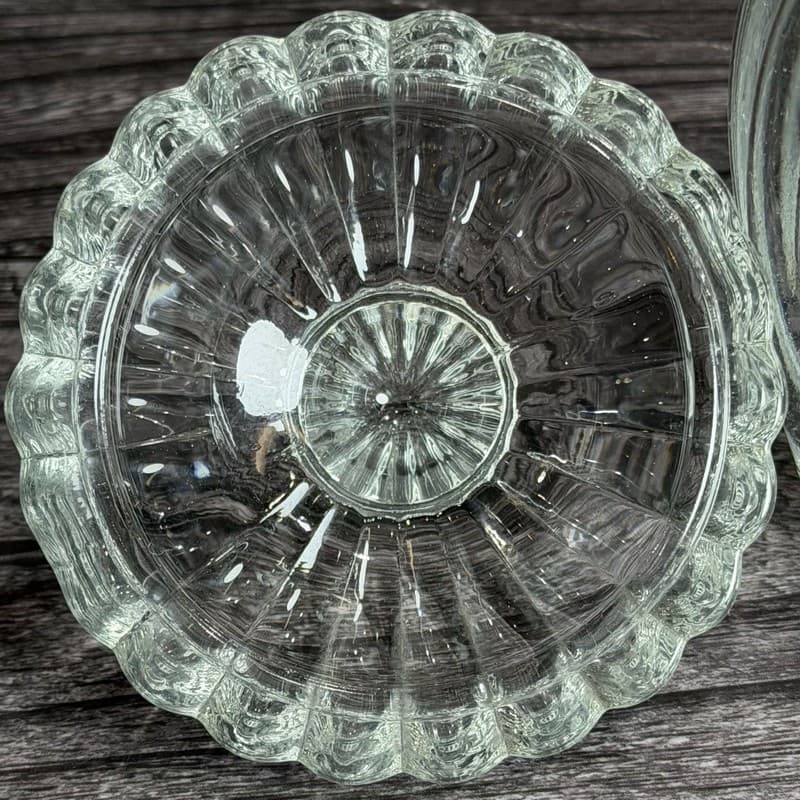 Jeanette National Glass Ribbed Lidded Sugar Jam Jar Hobnail Bottom 5” Vintage - Thumbnail 5