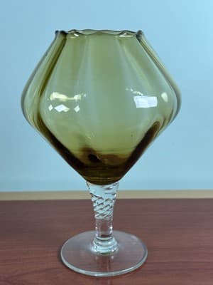 Vintage MCM 7” Empoli Amber Optic Panel Footed Snifter Compote Flower Display - Thumbnail 6