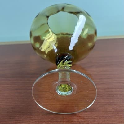Vintage MCM 7” Empoli Amber Optic Panel Footed Snifter Compote Flower Display - Thumbnail 10