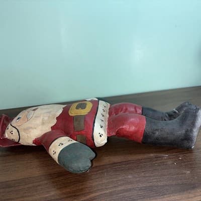 Vintage Hand Painted Fabric Folk Art Santa Claus Sitting Figure Doll 12" - Thumbnail 13