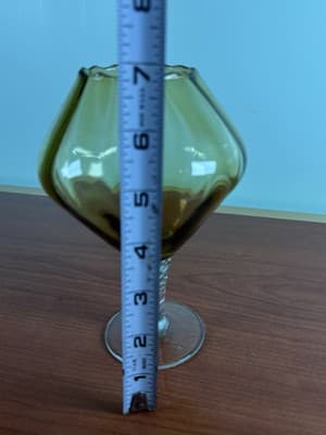 Vintage MCM 7” Empoli Amber Optic Panel Footed Snifter Compote Flower Display - Thumbnail 11
