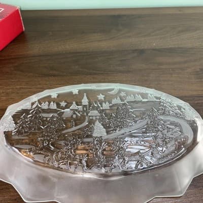 VTG Mikasa Crystal Christmas Silent Night 11.5" TrayServing Platter Santa Scenes - Thumbnail 13