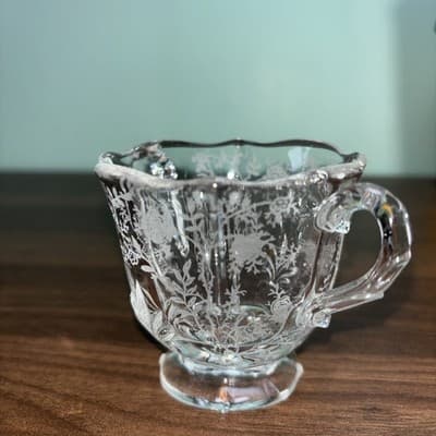 Vtg Fostoria Baroque Chintz Etched Sugar & Creamer 3 5/8” Tall Decorative Glas - Thumbnail 5