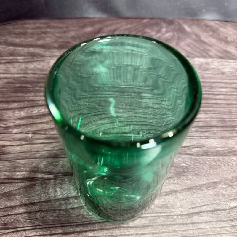 Vintage Mexican Hand Blown Green Bubble Glass Tumbler, 5.5" - Thumbnail 2