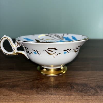 Royal Chelsea 3800A Turquoise Birds & Leaves Footed Cup and Saucer Gold Oriental - Thumbnail 12
