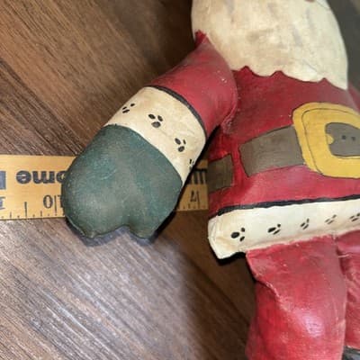 Vintage Hand Painted Fabric Folk Art Santa Claus Sitting Figure Doll 12" - Thumbnail 15