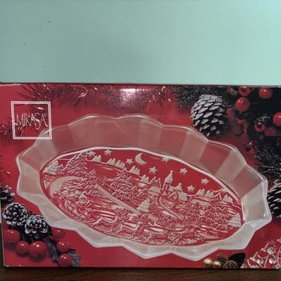 VTG Mikasa Crystal Christmas Silent Night 11.5" TrayServing Platter Santa Scenes - Thumbnail 6