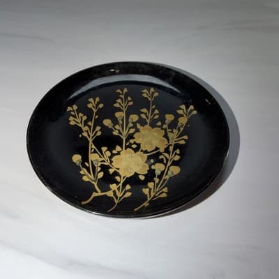 Japanese Black Lacquer Vintage Coasters w/Gold Flowers Leaf Limbs Design - Thumbnail 9