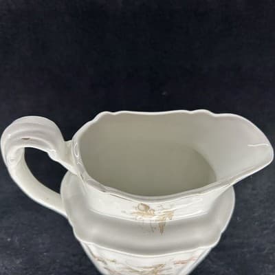 ROYAL SEMI-PORCELAIN JOHNSON BROS ENGLAND PITCHER BLUE FLOWERS GOLD TRIM Cream - Thumbnail 4