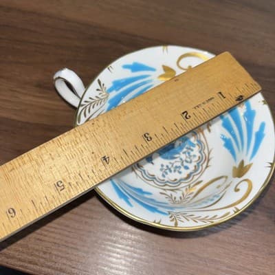 Royal Chelsea 3800A Turquoise Birds & Leaves Footed Cup and Saucer Gold Oriental - Thumbnail 16