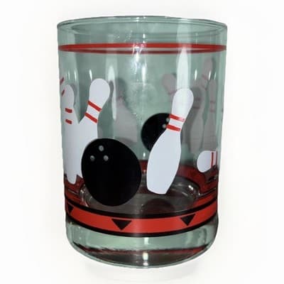 Unbranded Bowling Glass Bowling Pins And Balls Vintage Drinking Glass Red Black