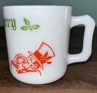 Vintage Hazel Atlas Tom And Jerry Egg Nog Mugs 4oz. EUC Holiday Season Greeting