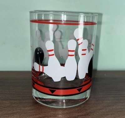 Unbranded Bowling Glass Bowling Pins And Balls Vintage Drinking Glass Red Black - Thumbnail 2