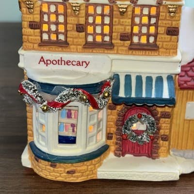Dickensville Collectables NOMA Apothecary Shoe Shine Porcelain Lighted House - Thumbnail 2