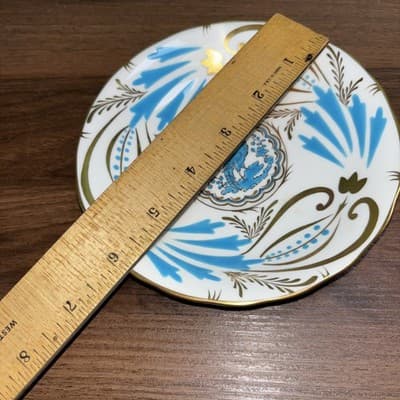 Royal Chelsea 3800A Turquoise Birds & Leaves Footed Cup and Saucer Gold Oriental - Thumbnail 6