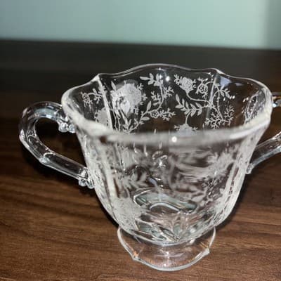Vtg Fostoria Baroque Chintz Etched Sugar & Creamer 3 5/8” Tall Decorative Glas - Thumbnail 3