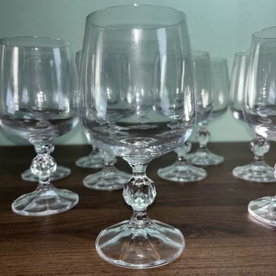 (10) Claudia By Import Associates Crystal Glass Water Goblet Glasses 6.5” - Thumbnail 6