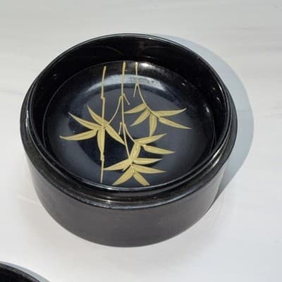 Japanese Black Lacquer Vintage Coasters w/Gold Flowers Leaf Limbs Design - Thumbnail 17