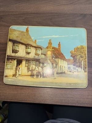 VTG Gray Dunn Biscuit Tin Village Of Sussex Village Scene Star Inn Metal Leafs - Thumbnail 3