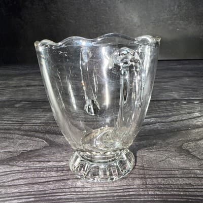 Vintage Clear Glass Open Sugar Bowl with Handles and Scalloped Rim - Thumbnail 3