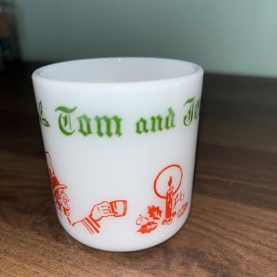 Vintage Hazel Atlas Tom And Jerry Egg Nog Mugs 4oz. EUC Holiday Season Greeting - Thumbnail 3