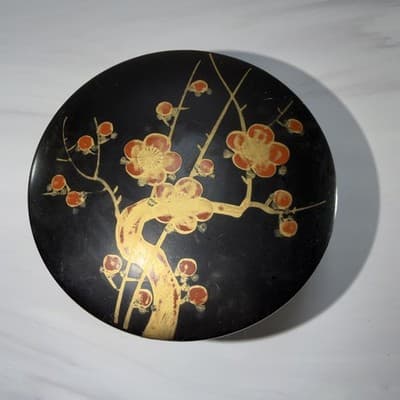 Japanese Black Lacquer Vintage Coasters w/Gold Flowers Leaf Limbs Design - Thumbnail 12
