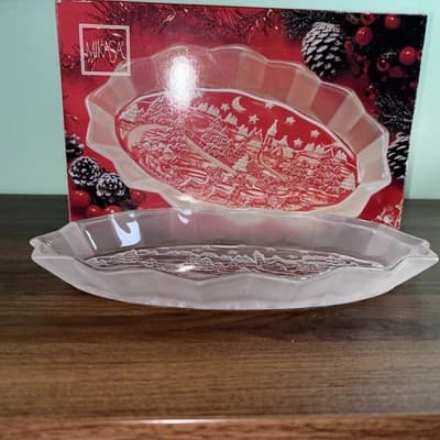 VTG Mikasa Crystal Christmas Silent Night 11.5" TrayServing Platter Santa Scenes - Thumbnail 5