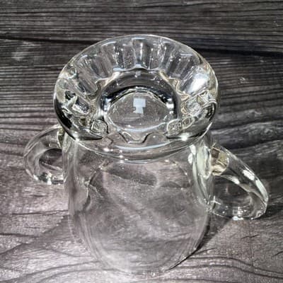 Vintage Clear Glass Open Sugar Bowl with Handles and Scalloped Rim - Thumbnail 7