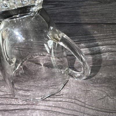 Vintage Clear Glass Open Sugar Bowl with Handles and Scalloped Rim - Thumbnail 8