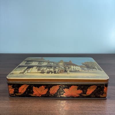 VTG Gray Dunn Biscuit Tin Village Of Sussex Village Scene Star Inn Metal Leafs - Thumbnail 2