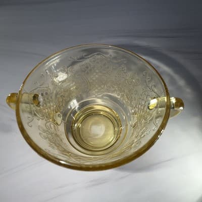 Federal Glass NORMANDIE Bouquet/Lattice Yellow Open Sugar Bowl Depression - Thumbnail 6