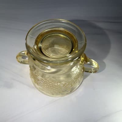 Federal Glass NORMANDIE Bouquet/Lattice Yellow Open Sugar Bowl Depression - Thumbnail 11
