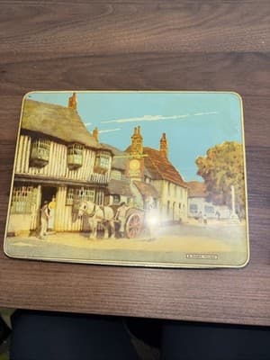VTG Gray Dunn Biscuit Tin Village Of Sussex Village Scene Star Inn Metal Leafs - Thumbnail 4