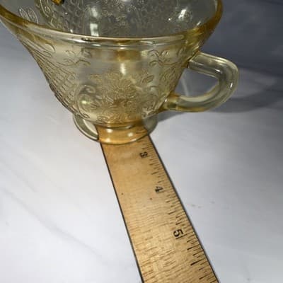 Federal Glass NORMANDIE Bouquet/Lattice Yellow Open Sugar Bowl Depression - Thumbnail 14