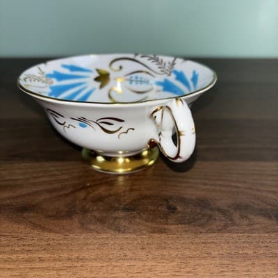 Royal Chelsea 3800A Turquoise Birds & Leaves Footed Cup and Saucer Gold Oriental - Thumbnail 11
