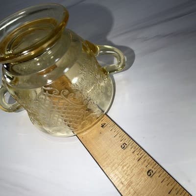 Federal Glass NORMANDIE Bouquet/Lattice Yellow Open Sugar Bowl Depression - Thumbnail 13