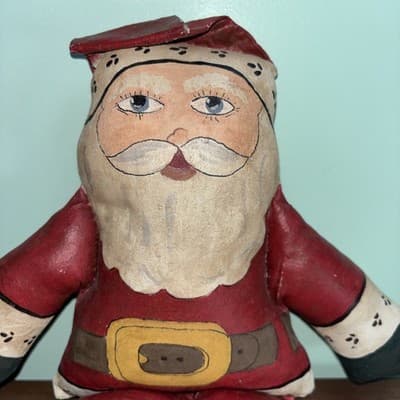Vintage Hand Painted Fabric Folk Art Santa Claus Sitting Figure Doll 12" - Thumbnail 2
