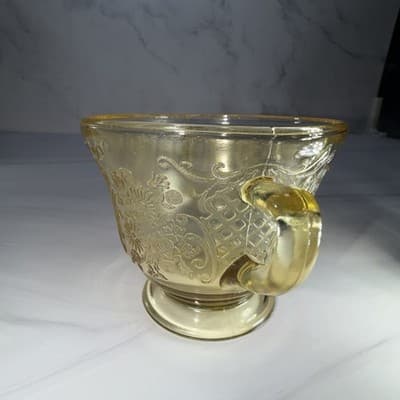 Federal Glass NORMANDIE Bouquet/Lattice Yellow Open Sugar Bowl Depression - Thumbnail 7
