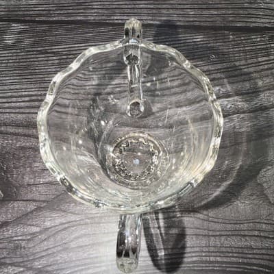 Vintage Clear Glass Open Sugar Bowl with Handles and Scalloped Rim - Thumbnail 6