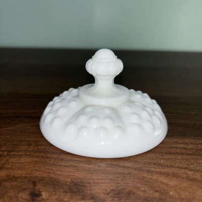 Fenton Milk Glass Hobnail Lid for Scalloped Creamer 3902-3 1/4" Replacement - Thumbnail 5