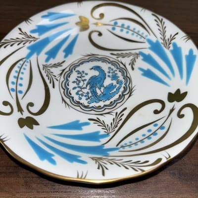 Royal Chelsea 3800A Turquoise Birds & Leaves Footed Cup and Saucer Gold Oriental - Thumbnail 4