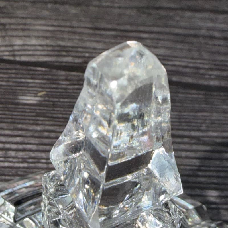 Vintage Art Deco Cube Pattern Clear Cut Glass Pedestal Candy Dish with Lid - Thumbnail 10