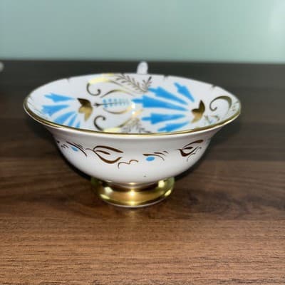 Royal Chelsea 3800A Turquoise Birds & Leaves Footed Cup and Saucer Gold Oriental - Thumbnail 13