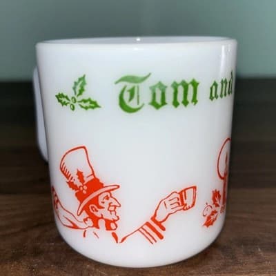 Vintage Hazel Atlas Tom And Jerry Egg Nog Mugs 4oz. EUC Holiday Season Greeting - Thumbnail 2